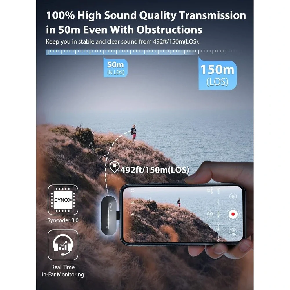 SYNCO Wireless Lavalier Lapel Microphone USB-C for Android Vlogging & Interviews